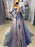 Long Sleeves Blue Lace Long Prom Dresses, Blue Lace Formal Evening Dresses