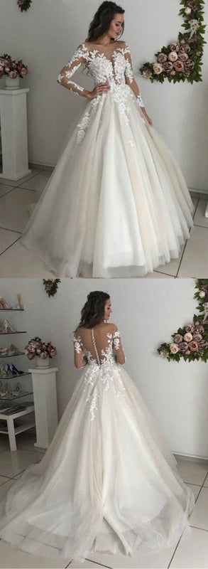 Long Sleeves Lace White Wedding Dresses, Long Sleeves Lace White Long Prom Dresses, White Lace Formal Dresses, Evening Dresses