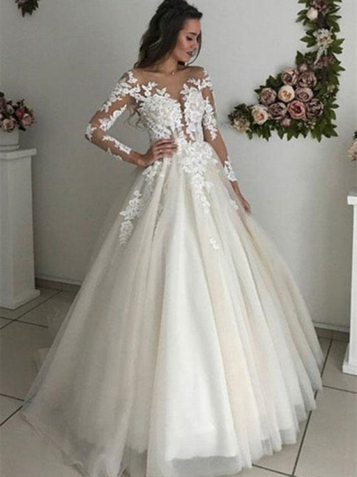 Long Sleeves Lace White Wedding Dresses, Long Sleeves Lace White Long Prom Dresses, White Lace Formal Dresses, Evening Dresses