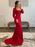 Long Sleeves Mermaid Red Lace Prom Dresses, Long Beaded Red Lace Formal Dresses, Red Evening Dresses 