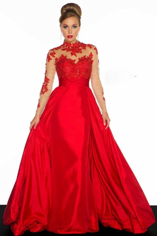 Long Sleeves Red A-Line Prom Dresses Evening Dress - Prom Dresses