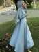 Long Sleeves Scoop Floor-Length With Beading Satin Muslim Dresses - Prom Dresses