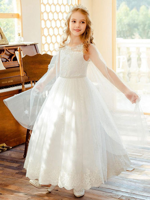 Flower Girl Dresses White Jewel Neck Sleeveless Lace Kids Social Party Dresses