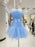 Lovely Short Blue/Burgundy Tulle Prom Homecoming Dresses with Bow, Blue/Burgundy Tulle Formal Graduation Evening Dresses 