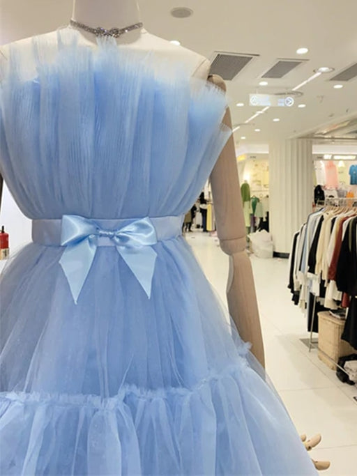 Lovely Short Blue/Burgundy Tulle Prom Homecoming Dresses with Bow, Blue/Burgundy Tulle Formal Graduation Evening Dresses 