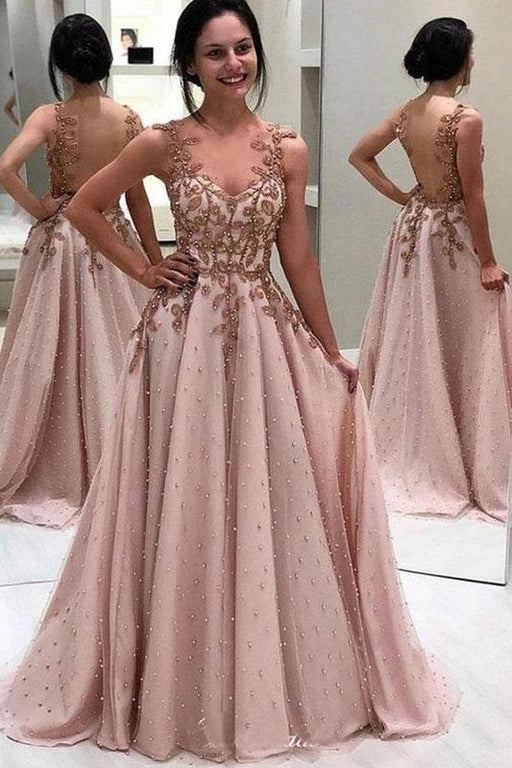 Luxury Beaded Long Prom A-line Popular Appliqued Pretty Evening Dresses - Prom Dresses