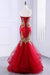 Marvelous Elegant Marvelous Floor Length Sweetheart Mermaid Red Prom Gold Appliqued Long Evening Dress - Prom Dresses