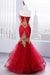 Marvelous Elegant Marvelous Floor Length Sweetheart Mermaid Red Prom Gold Appliqued Long Evening Dress - Prom Dresses