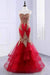 Marvelous Elegant Marvelous Floor Length Sweetheart Mermaid Red Prom Gold Appliqued Long Evening Dress - Prom Dresses