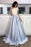 Marvelous Fascinating A-line Light Blue Two Piece Short Sleeves Round Neck Satin Prom Dress with Lace - Prom Dresses