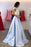 Marvelous Fascinating A-line Light Blue Two Piece Short Sleeves Round Neck Satin Prom Dress with Lace - Prom Dresses