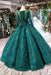 Marvelous Wonderful Precious Dark Green Long Sleeves Ball Gown Prom with Beads Quinceanera Dress - Prom Dresses