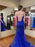 Mermaid Backless Blue Lace Long Prom Dresses, Mermaid Blue Formal Dresses, Blue Lace Evening Dresses 