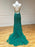 Mermaid Backless Green Lace Long Prom Dresses, Mermaid Green Formal Dresses, Green Lace Evening Dresses