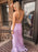 Mermaid Backless Lilac Lace Appliqued Long Prom Dresses, Purple Lace Formal Graduation Evening Dresses 