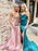 Mermaid Backless Pink/Green Satin Long Prom Dresses with Train, Mermaid Pink/Green Formal Graduation Evening Dresses 