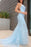 Mermaid Beaded Light Blue Lace Long Prom Dresses with Train, Light Blue Lace Formal Graduation Evening Dresses 