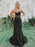 Mermaid Black Lace Long Prom Dresses, Strapless Black Lace Formal Dresses, Black Tulle Evening Dresses 