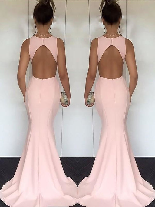 Mermaid Jewel Sleeveless Sweep/Brush Train With Ruched Satin Dresses - Prom Dresses