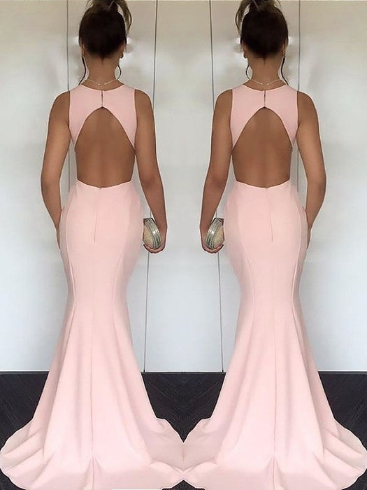 Mermaid Jewel Sleeveless Sweep/Brush Train With Ruched Silk like Satin Dresses - Prom Dresses