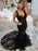 Mermaid Open Back Black Lace Long Prom Dresses, Mermaid Black Formal Dresses, Black Lace Evening Dresses 