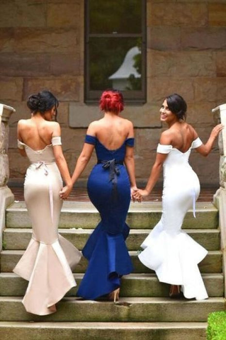 Mermaid Satin Off-the-Shoulder Prom Dresses Bridesmaid Dress - Prom Dresses