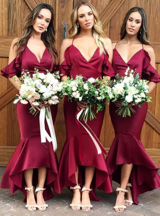 Floor Length Satin Navy Blue Bridesmaid Dresses Red Wedding Guest