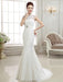 Mermaid \ Trumpet Wedding Dresses High Neck Sweep \ Brush Train Lace Cap Sleeve Sexy Illusion Detail Backless with Beading Appliques 2020 - 