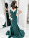 Mermaid V Neck Backless Green Long Prom Dresses, Green Mermaid Formal Graduation Evening Dresses