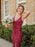 Mermaid V Neck Burgundy Sequins Long Prom Dresses, Mermaid Burgundy Formal Dresses, Burgundy Evening Dresses 