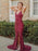 Mermaid V Neck Burgundy Sequins Long Prom Dresses, Mermaid Burgundy Formal Dresses, Burgundy Evening Dresses 