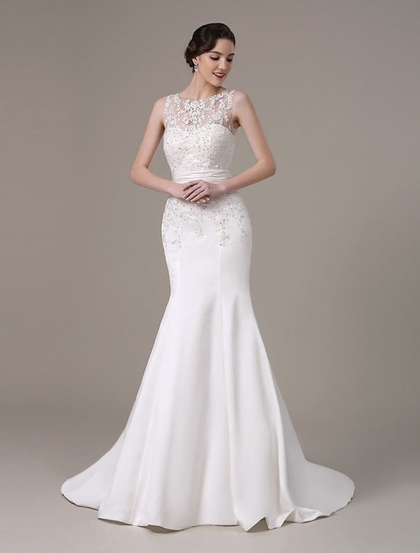 Mermaid Wedding Dresses With Elegant Detachable Lace Jacket Sweep Train ...