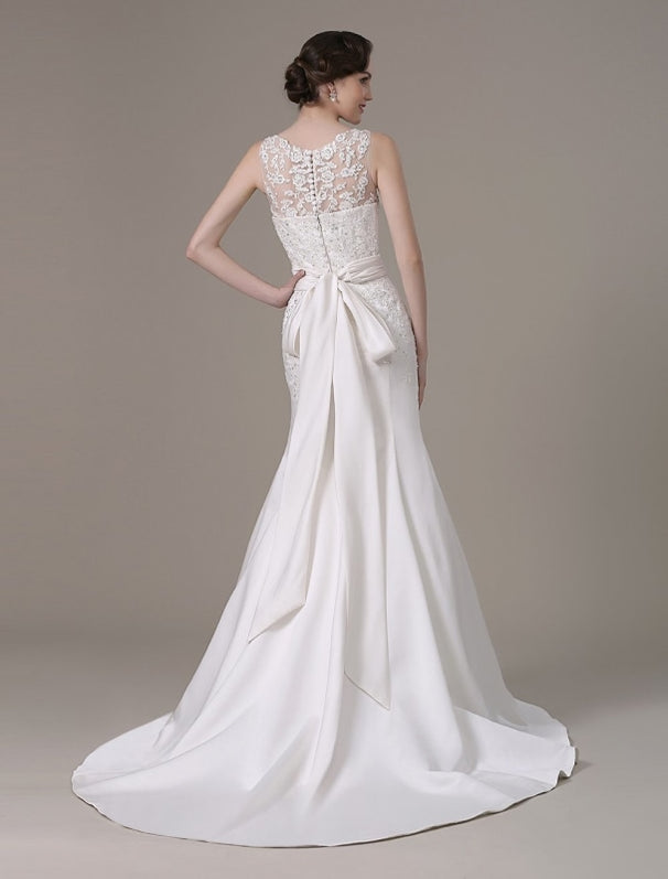 Mermaid Wedding Dresses With Elegant Detachable Lace Jacket Sweep Train 