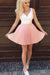 Mini Pink V Neck Sleeveless Ruched Homecoming Pleats Short Prom Dress - Prom Dresses