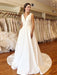 Modest V-Neck Sweep Train Ruffles Wedding Dresses - Ivory / Floor Length - wedding dresses