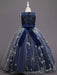 Flower Girl Dresses Navy Blue Jewel Neck Polyester Lace Polyester Tulle Sleeveless Ankle-Length A-Line Embroidered Kids Party Dresses