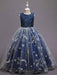 Flower Girl Dresses Navy Blue Jewel Neck Polyester Lace Polyester Tulle Sleeveless Ankle-Length A-Line Embroidered Kids Party Dresses