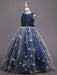 Flower Girl Dresses Navy Blue Jewel Neck Polyester Lace Polyester Tulle Sleeveless Ankle-Length A-Line Embroidered Kids Party Dresses