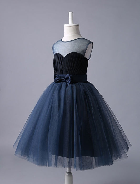 Flower Girl Dresses Navy Blue Sweetheart Neckline Tutu Dress Bow Sash Short Kids Formal Party Dress