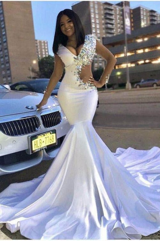 Long Sleeves V Neck White Lace Prom Wedding Dress, Long Sleeves White –  abcprom