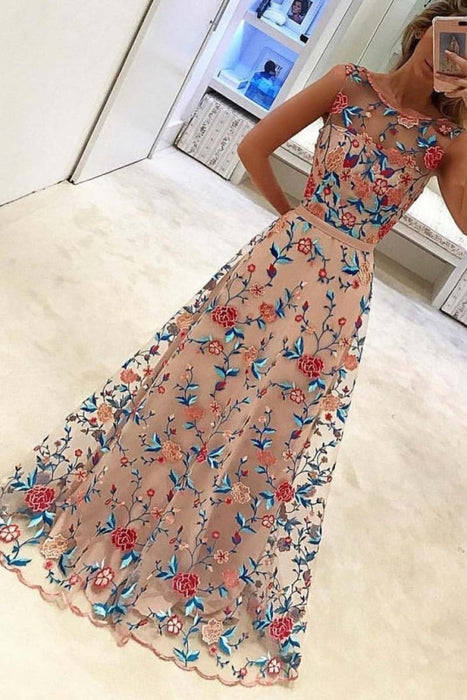 New Style Popular A Line Sleeveless Long Prom Dresses Formal Dress with Embroidery - Prom Dresses