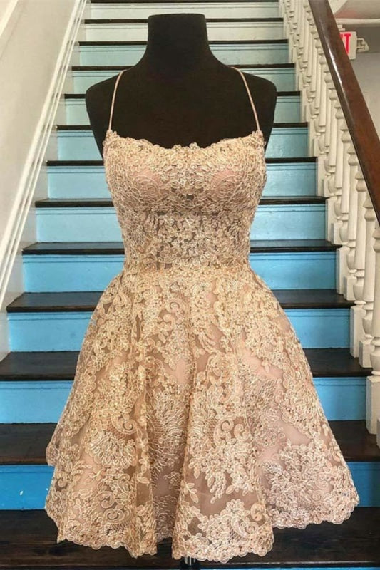 Newest Spaghetti Straps Homecoming Sexy Lace Short Prom Dresses - Prom Dresses