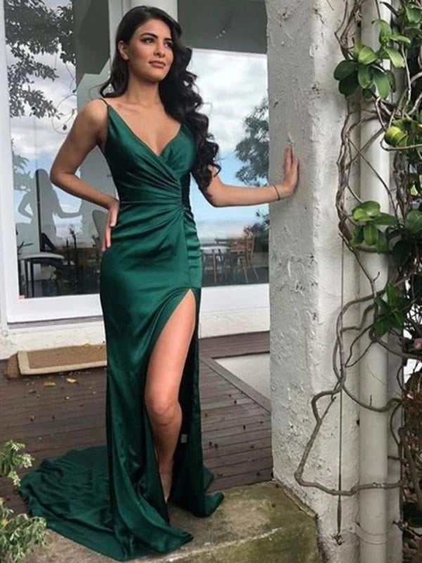 Newest V Neck Mermaid Emerald Green Long Prom Dresses with  Mermaid Emerald Green Formal Dresses, Emerald Green Evening Dresses