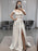 Off Shoulder 2 Pieces White Satin Long Prom Dresses, Two Pieces White Formal Dresses, Off the Shoulder White Evening Dresses