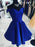 Off Shoulder Blue Satin Short Prom Dresses, Short Blue Homecoming Dresses, Blue Formal Evening Dresses 