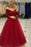 Off Shoulder Long Sleeves Burgundy Lace Prom Dresses, Long Sleeves Burgundy Lace Formal Dresses, Burgundy Lace Evening Dresses