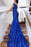 Off Shoulder Mermaid Blue Lace Long Prom Dresses, Blue Lace Formal Dresses, Mermaid Blue Evening Dresses 