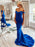 Off Shoulder Mermaid Blue Long Prom Dresses, Mermaid Blue Formal Dresses, Blue Evening Dresses 