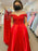 Off Shoulder Red Lace Long Prom Dresses with High Slit, Red Lace Formal Dresses, Red Evening Dresses 