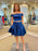 Off Shoulder Two Pieces Blue Satin Prom Homecoming Dresses, Off the Shoulder Blue Formal Graduation Evening Dresses 